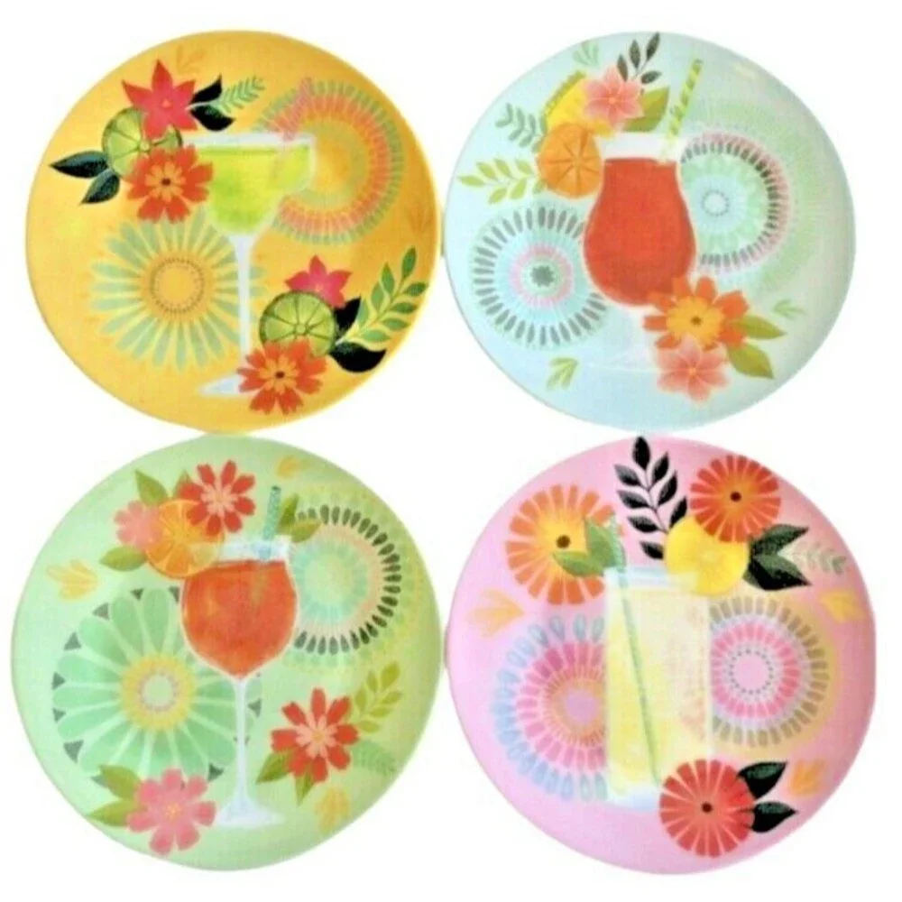 Tropical Drink Melamine Snack Appetizer Dessert Plates 6